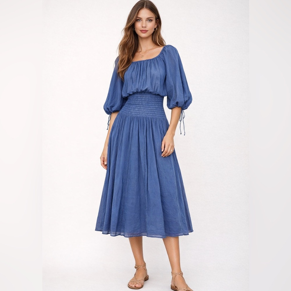 Skin Shirred Mido Dress